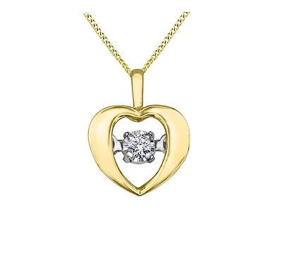 Pendentif Cœur Éclat du Nord Diamant Dansant - Or jaune 10K & Diamant Canadien totalisant 0.04 Carat - chaine 16