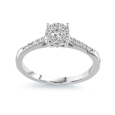 Bague de Fiançailles en Or Blanc 10K avec Halo de Diamants et Corps Pavé. Color: blanc | Doucet Latendresse