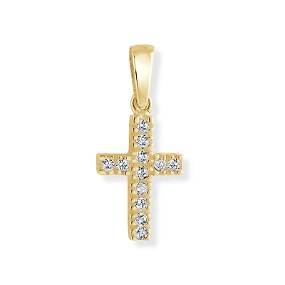 Pendentif croix pour enfants serti de zircons cubiques - Or jaune 10K. Color: jaune | Doucet Latendresse