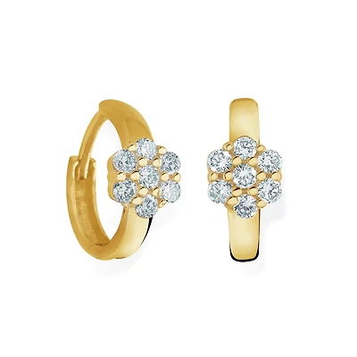 Flower earrings for children  with cubic zirconia - in 10K yellow gold. Color: yellow | Doucet Latendresse