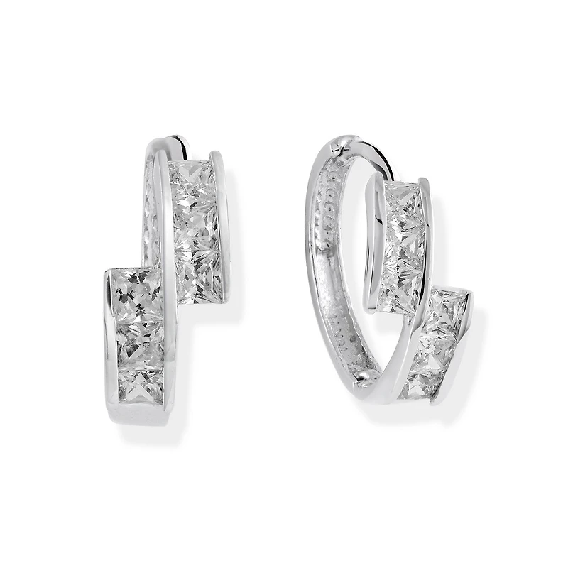 Huggies style earrings with cubic zirconia