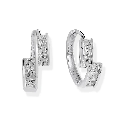 Huggies style earrings with cubic zirconia - in 10K white gold. Color: white | Doucet Latendresse