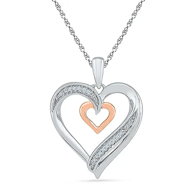 Diamond heart pendant in sterling silver and 10K rose gold - chain included. Color: 2 tone | Doucet Latendresse