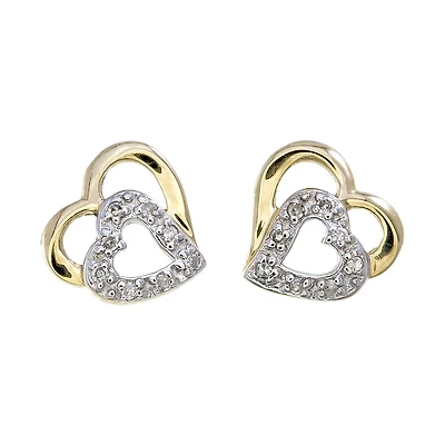Boucles d'oreilles coeurs à tiges fixes - Or jaune 10K & Diamants totalisant 0.05 Carat. Color: jaune | Doucet Latendresse