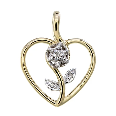 Pendentif fleur dans un coeur en or jaune 10K et serti d'une touche de diamant. Color: jaune | Doucet Latendresse