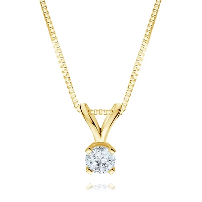 Pendentif sertis d'un diamant solitaire de 0.05 Carat- en Or 14K - chaine 16'' incluse. Color: jaune | Doucet Latendresse