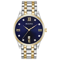 Montre Bulova à quartz pour hommes - Cadran bleu accentué de 8 diamants avec verre minéral | Doucet Latendresse