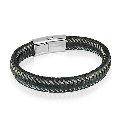 Bracelet pour homme - Cuir noir et gris avec fermoir en acier inoxydable. Color: noir | Doucet Latendresse