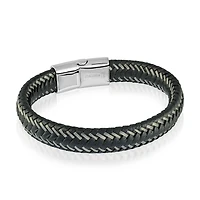 Bracelet pour homme - Cuir noir et gris avec fermoir en acier inoxydable. Color: noir | Doucet Latendresse