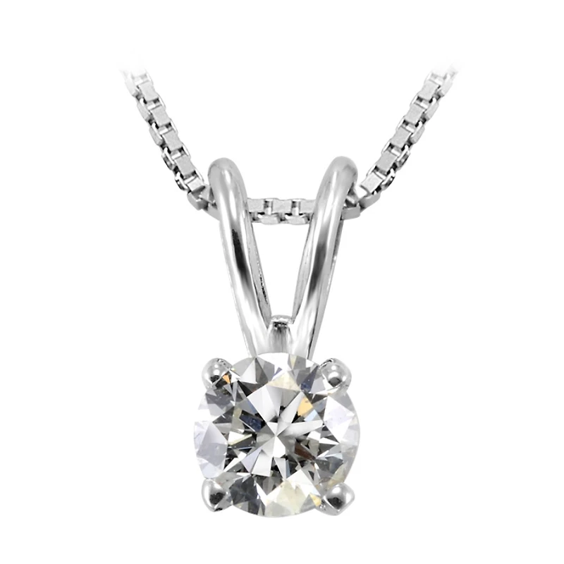14K white gold 3mm pendant set with a 0.10-carat solitaire diamond, with a 16