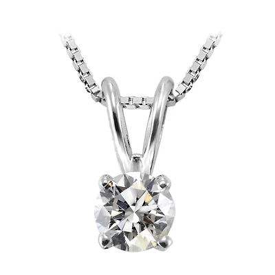 14K white gold 3mm pendant set with a 0.10-carat solitaire diamond, with a 16