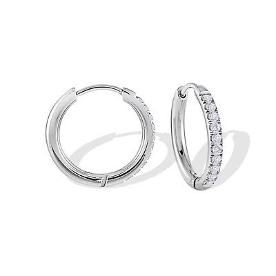 Boucles d'oreilles anneaux - Acier inoxydable & zircons cubiques. Color: blanc | Doucet Latendresse