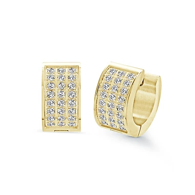 Boucles d'oreilles huggies - Acier inoxydable & zircons cubiques. Color: jaune | Doucet Latendresse