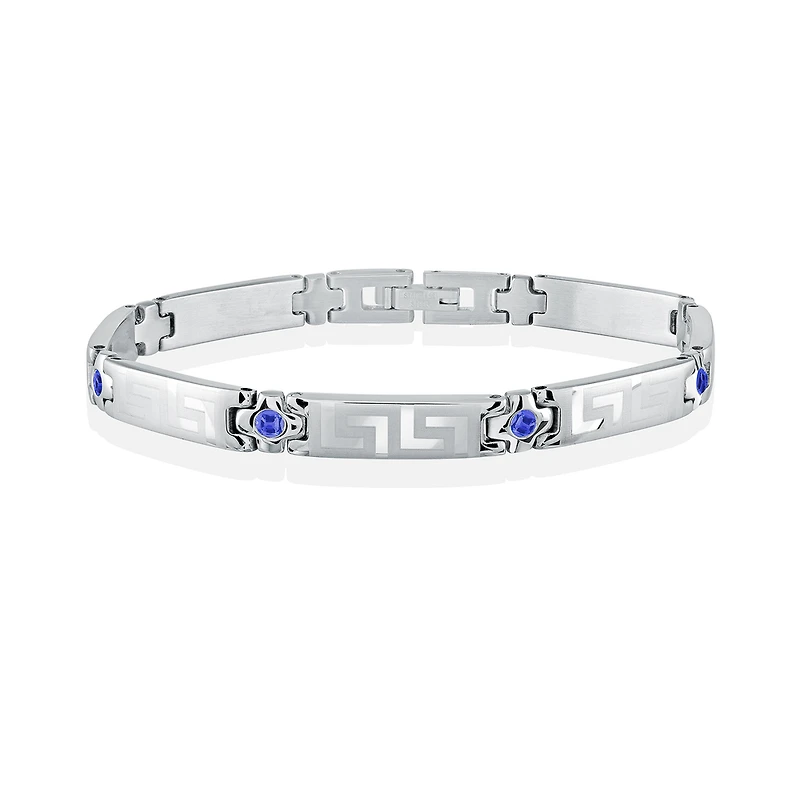 Bracelet pour femme en acier inoxydable sertie de zircons cubiques bleu (mois de Décembre). Color: blanc | Doucet Latendresse
