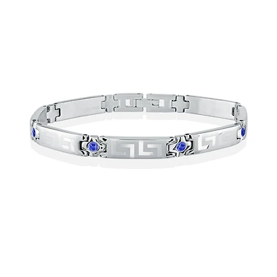 Bracelet pour femme en acier inoxydable sertie de zircons cubiques bleu (mois de Décembre). Color: blanc | Doucet Latendresse