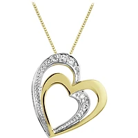 Pendentif coeurs en Or deux-tons 10k avec diamants et chaîne 18