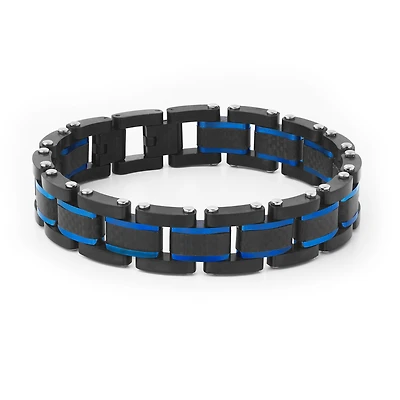 Men's bracelet - 2-tone stainless steel & black carbon fiber. Color: black | Doucet Latendresse