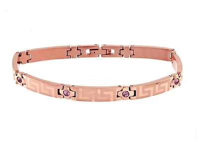 Bracelet for women - Pink stainless steel & purple cubic zirconia (month of February). Color: pink | Doucet Latendresse