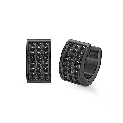 Boucles d'oreilles style huggies - Acier inoxydable noir & Zircons cubiques noirs. Color: noir | Doucet Latendresse