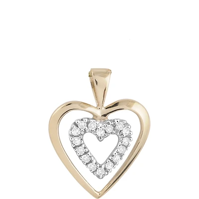 Pendentif double coeurs sertis de diamants totalisant 0.10 Carats Pureté:I Couleur:GH - en or jaune 10K. Color: jaune | Doucet Latendresse