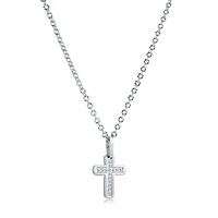 Collier avec pendentif croix - Acier inoxydable & Zircons cubiques. Color: argent | Doucet Latendresse