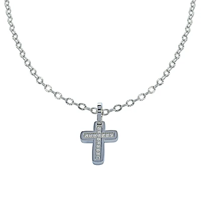 Necklace with a cross pendant - Stainless steel & Cubic zirconia. Color: silver | Doucet Latendresse