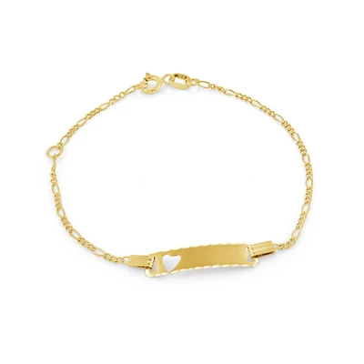 Bracelet d'identité avec découpe de coeur pour enfants - Or jaune 10K. Color: jaune | Doucet Latendresse