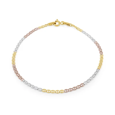 2.5mm 3-tone 10K gold link-style bracelet - 7.5