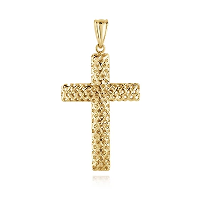 Pendentif croix d'apparence fileté - Or jaune 10K. Color: jaune | Doucet Latendresse