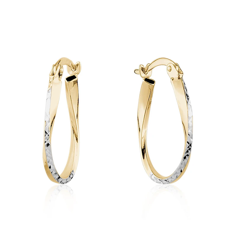 Oval hoop earrings for women - 10K 2-tone Gold