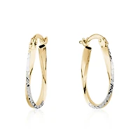 Oval hoop earrings for women - 10K 2-tone Gold