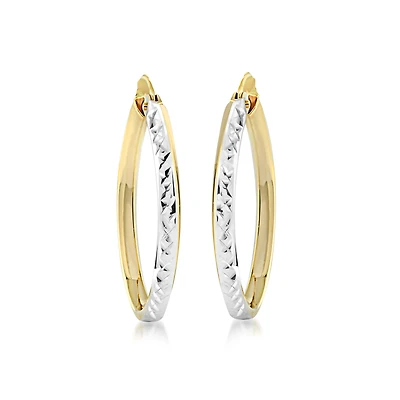 Boucles d'oreilles anneaux ovales pour femme - Or 2-tons 10K - 20mm x 18mm. Color: 2 tons | Doucet Latendresse