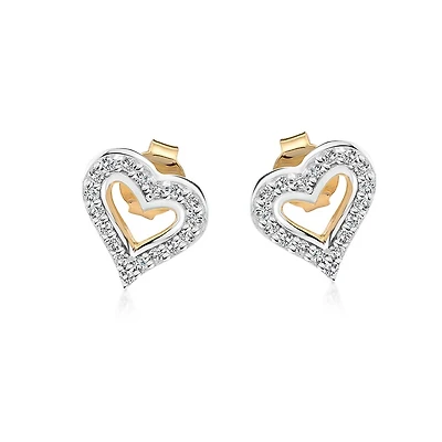 Boucles d'oreilles coeurs en or jaune 10K avec zircons cubiques. Color: jaune | Doucet Latendresse