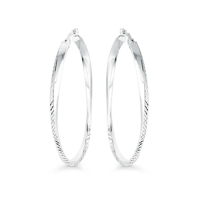 Hoop earrings for woman - Sterling silver - 40x30mm. Color: white | Doucet Latendresse