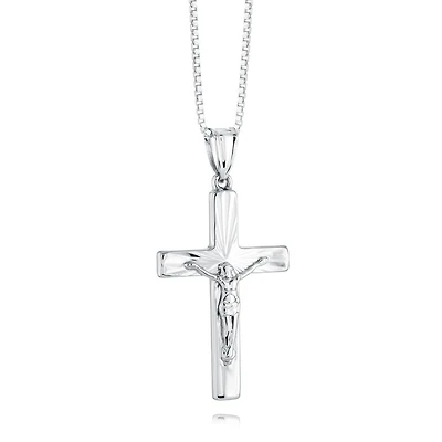 Crucifix pendant for woman - Sterling silver - chain not included - 28 x 18mm. Color: white | Doucet Latendresse