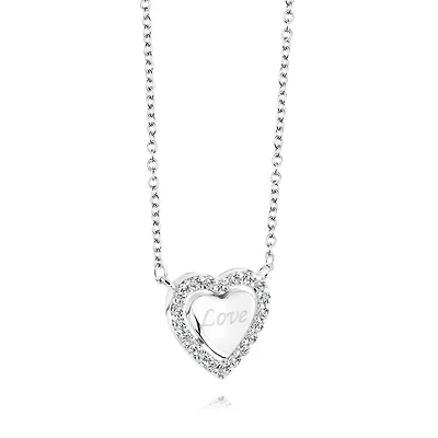 Heart necklace for woman - Sterling silver & Cubic zirconia. Color: white | Doucet Latendresse