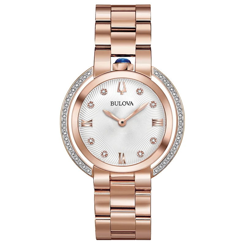 Montre en Acier Inoxydable Ton Or Rose avec Lunette Diamants – 32mm | Doucet Latendresse