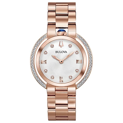 Rose Gold Tone Stainless Steel Diamond Bezel Watch – 32mm | Doucet Latendresse