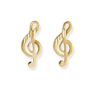 Boucles d'oreilles clef de sol pour femme - Or jaune 10K - 11mm x 5mm. Color: jaune | Doucet Latendresse