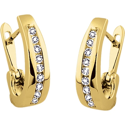 Lady's Earrings - 10K yellow Gold & Diamonds TW 10pts - 16mm x 3mm. Color: yellow | Doucet Latendresse