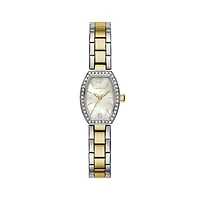 Montre Caravelle NY pour femmes - Acier inoxydable 2 tons & Cadran blanc nacré avec 40 cristaux sur le boîtier | Doucet Latendresse