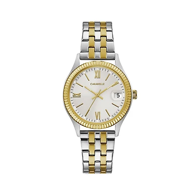 Montre Caravelle NY pour femmes - Acier inoxydable 2 tons & Cadran graphique blanc argenté | Doucet Latendresse