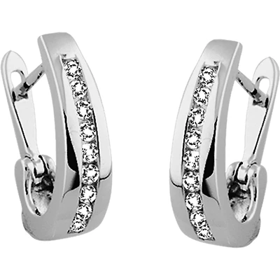 Lady's Earrings - 10K white Gold & Diamonds T.W. 25pts - 16mm x 3mm. Color: white | Doucet Latendresse