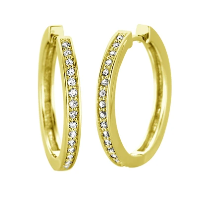 Diamond Hoop earrings - 10K yellow Gold & T.W. of 0.05 Carat - Diameter:12mm. Color: yellow | Doucet Latendresse