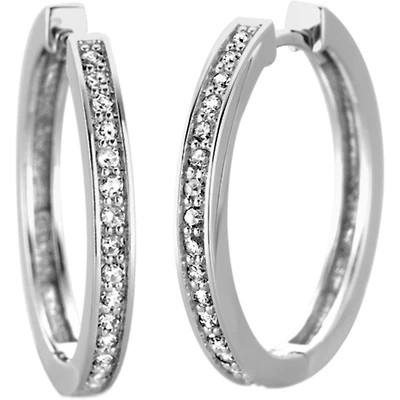 Boucles d'oreilles Anneaux - Or blanc 10K & Diamants totalisant 0.05 Carats - Diamètre:1.3cm. Color: blanc | Doucet Latendresse