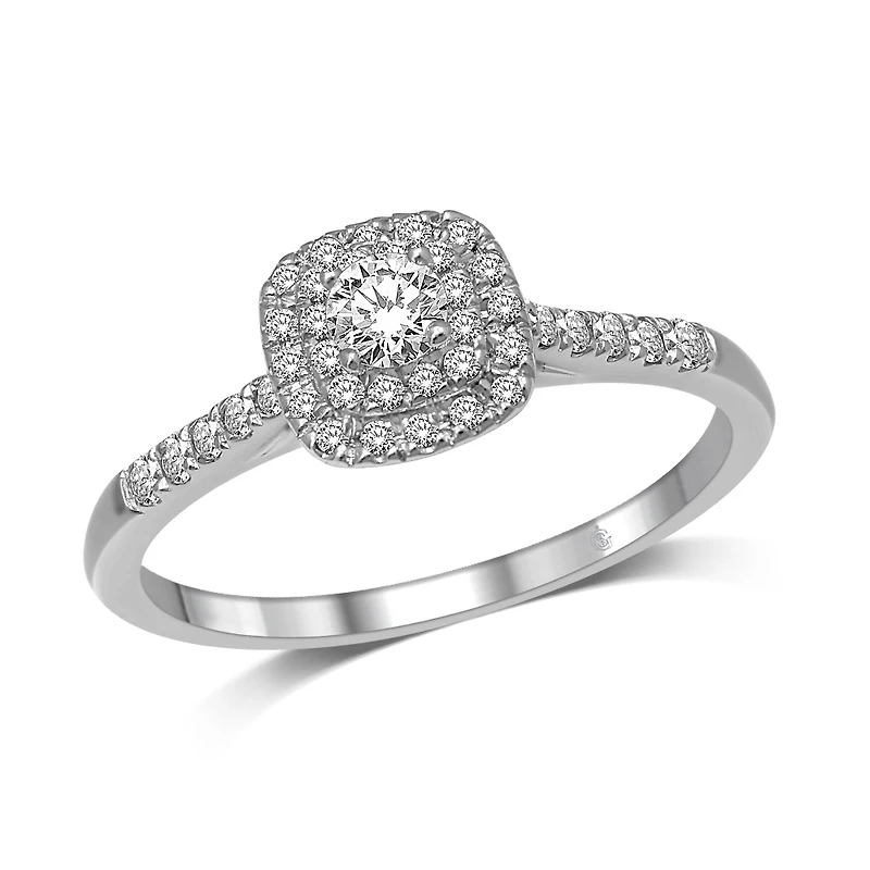 Bague de fiançailles carrée 10K avec diamants. Color: blanc | Doucet Latendresse