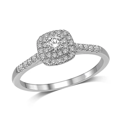 10K square engagement ring with diamonds. Color: white | Doucet Latendresse