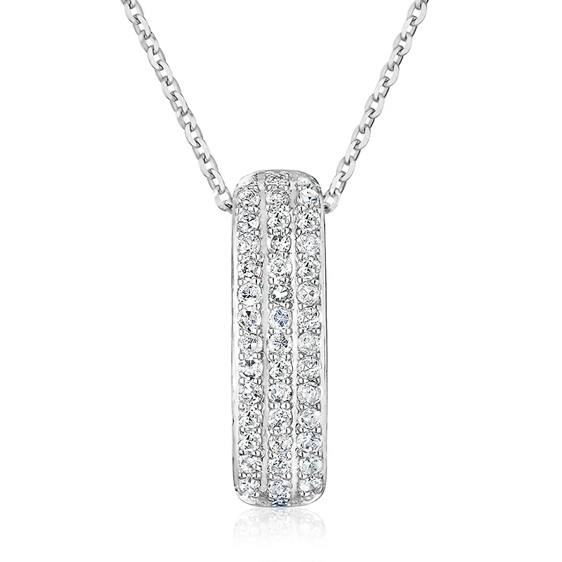 Pendentif triple rang pour femme - Or blanc 10K & Diamants - chaine 18