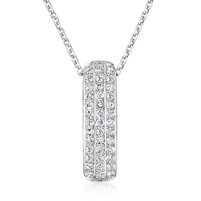 Pendentif triple rang pour femme - Or blanc 10K & Diamants - chaine 18