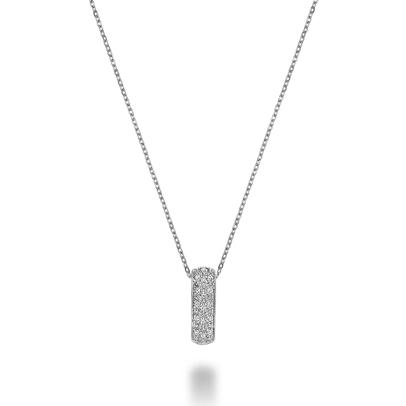 Pendentif triple rang pour femme - Or blanc 10K & Diamants - chaine 18